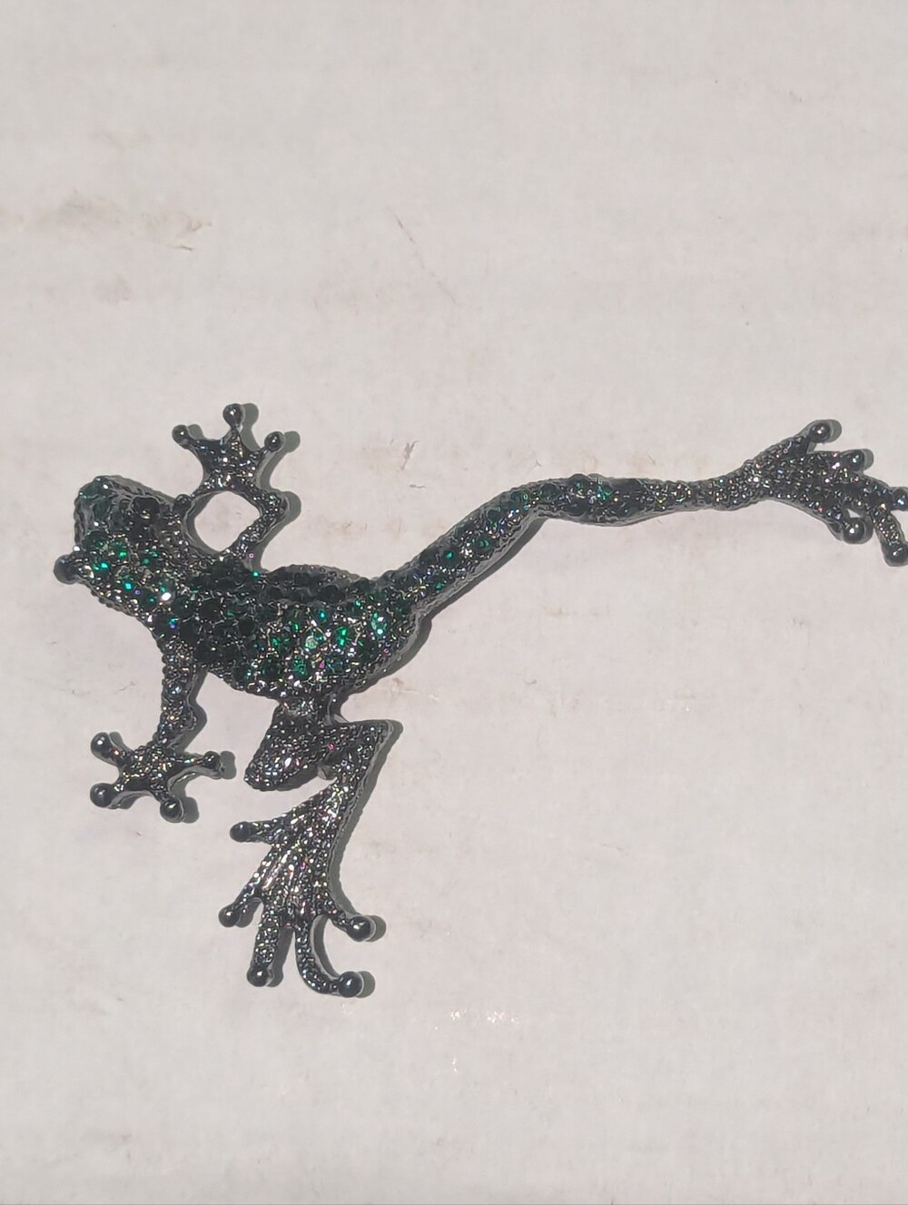 Vtg Frog Gecko Emerald AB Crystals Large 3.5 In Brooch